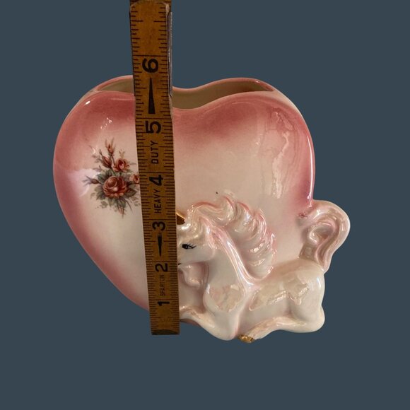 Vintage Heart Shaped Unicorn Planter Vase Pink And White - Picture 6 of 8